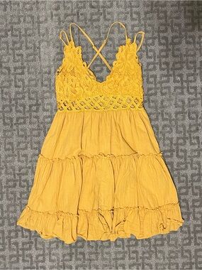 Mustard Yellow Strappy Cross Back Sun Dress